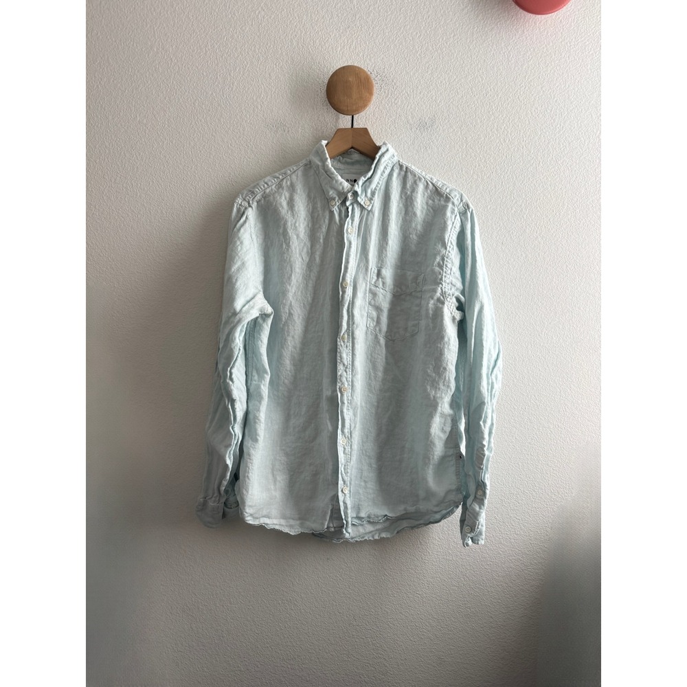 NN07 No Nationality Blue Linen Long Sleeve Button Down Shirt